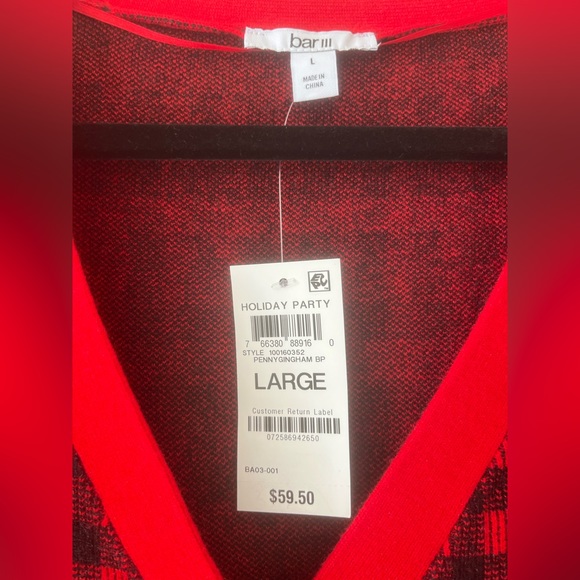 Bar III Red Cropped Checkered Sweater - Picture 3 of 6